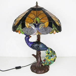 LongHuiJing 18Inch Tiffany Table <b>Light</b> Yellow Stained Glass Lamp Antique Desk Lamps for Hotel Home Decorative - Product Image 5