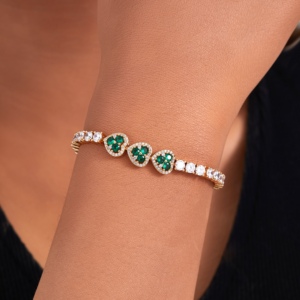 สร้อยข้อมือเทนนิสรูปหัวใจสำหรับผู้หญิงสร้อยข้อมือชุบโรเดียมและทองคำกำไลข้อมือมรกตและเพชรแบบเชื่อมด้วยมือ - Product Image 2