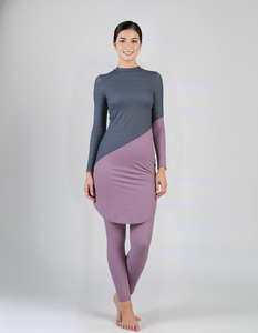 Proveedor B2B de Ropa Deportiva Musulmana, Túnica Morada Asimétrica Anti-Reflejante con Protección UPF 50+, Estilo Modesto, Socio de Suministro Confiable MY - Product Image 1