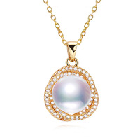 Collier Pendentif Unisexe en Or 18K avec Perle d'Eau Douce Blanche de Qualité AAAAA en Forme de Fleur Exquise, Chaîne de Pull, Bijou Cadeau
