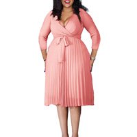 Robes d'automne 2025 au design tendance, couleur unie, col en V à lacets, robes africaines pour femmes, robe élégante plissée avec ceinture