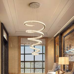 Exquis luxe Chrome et or éclairage personnalisé Villa hôtel Long lustre sur mesure escalier en colimaçon pendentif lumières - Product Image 3