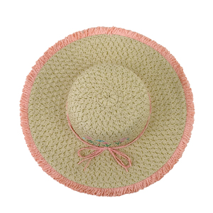 Mùa hè thời trang hoa thêu mềm rơm <span class=keywords><strong>hat</strong></span> với bàn chải màu hồng xung quanh các cạnh Bohemian rộng vành dù để che nắng giấy mũ rơm - Product Image 2