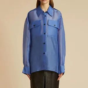 OUDINA 프랑스 캐주얼 편안한 스타일 새로운 느슨한 실루엣 시스루 셔츠 틈새 여성 셔츠