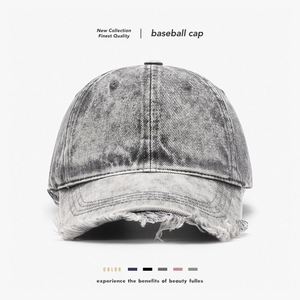 Casquette de baseball unisexe en denim à 6 panneaux, style vintage, avec revêtement lavable, respirante, motif brodé courant, pour l'extérieur, visière incurvée - Product Image 2