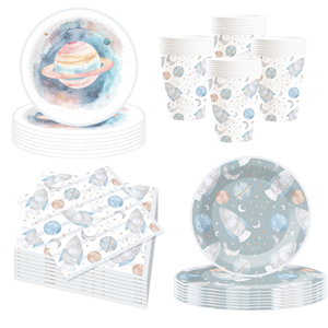 DAMAI New Customized Blue Space Theme Disposable Dessert Dinner <b>Paper</b> Plates Cups Napkin Tableware Set with Rocket - Product Image 3