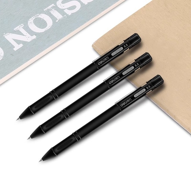 Deli S65 Large Capacity Black Carbon Gel Pen 0.5mm Bold Plastic Business Office Signature Pen