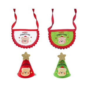 Big Glutinous Rice Balls Embroidered Christmas Bear Pet Hat Bib Set <b>For</b> <b>Cat</b> Dog Winter <b>Clothes</b> A07G Red Green - Product Image 5