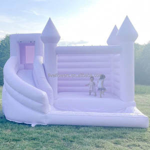 Château gonflable Bow Plum Palace blanc rose pastel violet lavande avec toboggan et piscine à balles - Product Image 2