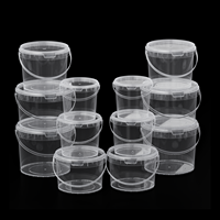 Seau en plastique transparent avec couvercle, impression IML, pour emballage alimentaire en gros (300 ml à 750 ml), idéal pour yaourts, biscuits et autres produits.