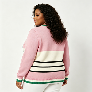 Felpe da Donna OEM di Alta Qualità, Eleganti Maglioni Rosa, Stile Streetwear, Logo Personalizzato, Ricamo, Maglioni a Righe Nere - Product Image 2