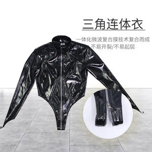 Body de cuero brillante sexy para mujer, de manga larga con cuello alto leotardo, ropa para discoteca, traje ajustado, ajuste personalizado - Product Image 2