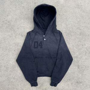 Sudadera con Capucha para Hombre, Estilo Vintage Y2K, Corte Recortado, con Botones, de Felpa Francesa 100% Algodón, Lavado Ácido Personalizado - Product Image 2