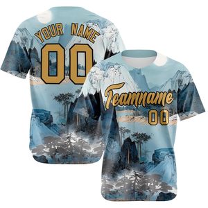 Camiseta de béisbol personalizada, unisex, para adultos, con nombre personalizado, número sublimado, transpirable, con nombre del equipo, 00, estampado de montaña, camiseta deportiva - Product Image 1