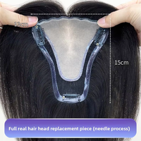 Topper de cheveux humains vierges chinois en forme de U de 13*15cm avec base en soie et dentelle suisse, cheveux raides élégants, vente en gros