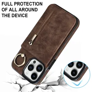 아이폰 15 프로 맥스 플러스 반지와 지갑 휴대 전화 케이스