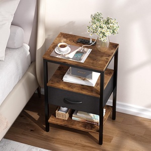 Rustiek houten nachtkastje met verstelbare stoffen lade, bijzettafel voor slaapkameropbergruimte - Product Image 2