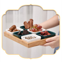 Service d'assiettes à Dessert avec plateau en bambou, créatives de luxe, pour les fruits et les collations séchées, maison avec céramique d'assiettes de bonbons