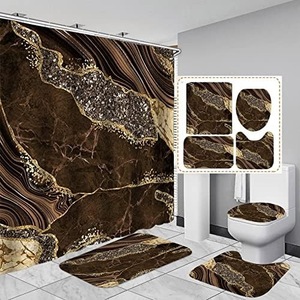 Cortina de Ducha de Poliéster Negra con Vetas Doradas de Mármol Marrón, Cortina de Baño con Impresión Digital, Impermeable, Impresión Personalizada, Venta al por Mayor, Moderna - Product Image 6
