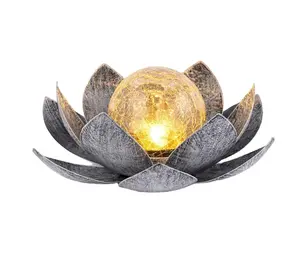 Trang Trí Di Động Crackle Globe Lotus Phong Cách MỤC VỤ Chiếu Sáng Ngoài Trời Sắt Kính LED Năng Lượng Mặt Trời Hoa Trang Trí Đèn Vườn