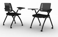 Chaise d'entraînement moderne à dossier solide et pliable avec accoudoirs réglables, plateau pivotant pour tablette et écriture, idéale pour les réunions, les bibliothèques et la lecture