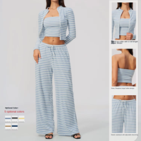 ARCHNANO Ensemble de 3 pièces pour femmes, tenues de Pilates rayées, vêtements de yoga, vêtements de sport, tenue de gym rayée, vêtements de sport actifs, logo personnalisé