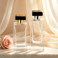 Flacons de parfum en verre transparent rectangulaires de luxe de haute qualité 100 ml 80 ml avec couvercle pour emballage de parfum, boîte cadeau
