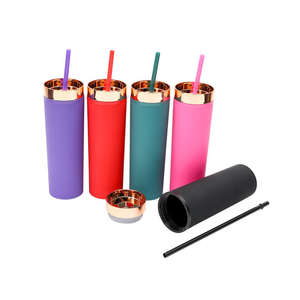 Vaso de Plástico Delgado Esmerilado de Doble Capa de 16 oz con Popote, Apto para Lavavajillas, Aislado, Ideal para Fiestas - Product Image 2