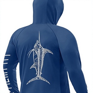 Sudadera de Pesca para Hombre, Manga Larga, Azul, con Estampado de Marlín Blanco, Spandex/Poliéster, Protección UPF 50 Anti-UV - Product Image 3