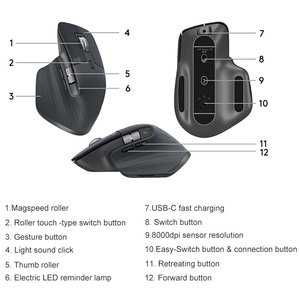 Ratón Inalámbrico Ergonómico de Alta Calidad <span class=keywords><strong>Logitech</strong></span> <span class=keywords><strong>MX</strong></span> Master 3s 8000DPI <span class=keywords><strong>2</strong></span>.4GHz de Modo Dual con Receptor USB para Juegos - Product Image 4