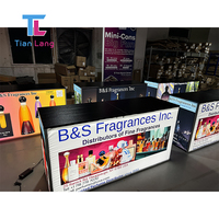 Table d'exposition non standard avec vitrine transparente, boîte à lumière en tissu, comptoir verrouillable