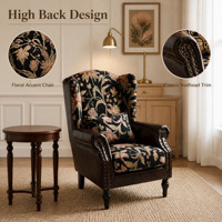 Fauteuil Floral Tiger, style rétro français, salon, dossier haut, canapé simple décontracté, revêtement en cuir PU, pieds en bois massif