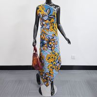 Tissu en coton ciré Ankara 24S, imprimé floral africain jaune et bleu pour robes longues et tenues de mariage africaines pour femmes