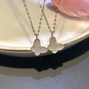 Light Luxury Au750 Double-sided White Fritillary Butterfly 18K Gold Necklace for Girlfriend As A Gift