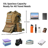 Sac à dos tactique solaire de grande taille 55L, sac d'assaut Molle pour les voyages, le camping, la randonnée, la pêche, avec chargeur de panneaux solaires 60W