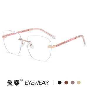 Rimless Rectangle Eyeglasses <b>Frames</b> <b>Metal</b> Blue Light Protection Plano Lenses For Women - Product Image 3