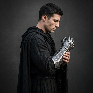 Gants de guerrier modernes en acier de style médiéval avec doigts à pointes, plaqués argent, armure antique embossée, objet de collection - Product Image 1