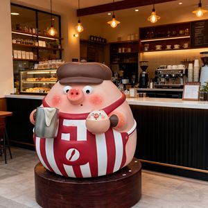 樹脂製豚の置物、アートクラフト、動物、コーヒー豆の彫刻、レストランのインテリア、小売店のウィンドウディスプレイ、装飾的な置物 - Product Image 2