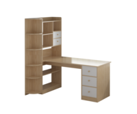 Bureau d'ordinateur moderne en forme de L avec étagère et tiroirs, bureau d'angle en MDF avec étagères de rangement pour le mobilier de bureau à domicile
