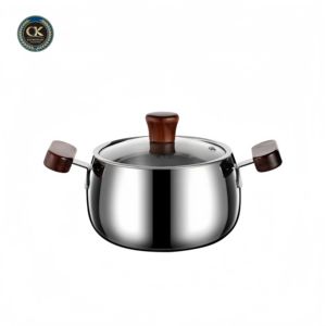 Casserole à double poignée en acier inoxydable 316 et bois de noyer, délicate et exquise, avec couvercle en verre, pour soupes et bouillons - Product Image 1