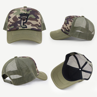Gorra Trucker de Camuflaje Verde de Cinco Paneles con Espuma Estructurada y Logotipo Bordado Personalizado, Venta al Por Mayor del Fabricante