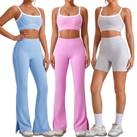 Nouvel Ensemble de Sport 3 Pièces Activewear Fabricants Doux Tricot Nude Dos Nu Soutien-Gorge de Sport Short Legging Ensemble Survêtement Femme