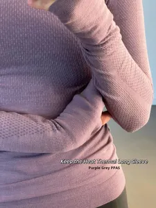 T-shirt <span class=keywords><strong>de</strong></span> sport à manches longues Luludarling sans couture en polaire 3D avec col boutonné pour femmes, couche <span class=keywords><strong>de</strong></span> base à séchage rapide pour le fitness - Product Image 6