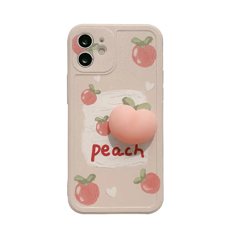 New Arrival 3D Peach Toy Relieve Stress Back Phone Cover Cute Eco-friendly Pink Phone Case for Girls