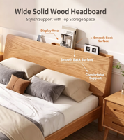 Lit double bas multifonctionnel en bois de chêne massif de style nordique F&J Home, design minimaliste moderne, style bois brut pour chambre principale