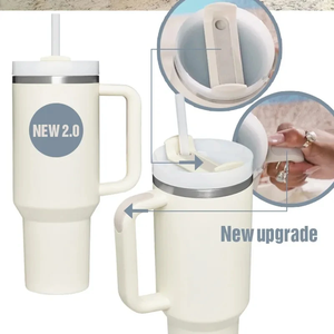 Stainless Steel Tumbler 40oz Vacuum Insulated Travel <b>Mug</b> with Handle and Straw Black Minimalist Design - Product Image 2