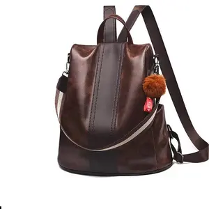 Mochila feminina de couro, bolsa feminina multifuncional feita em couro, ideal para estudantes