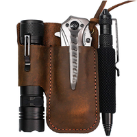 Ensemble couteau et lampe torche en cuir véritable pour le camping, étui de ceinture pliable pour couteau de poche, organiseur de poche extérieur