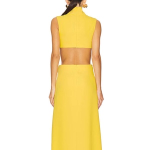 เดรสผ้าซาตินคุณภาพสูงคอลเลคชั่นใหม่รับฤดูใบไม้ร่วง ดีไซน์หรูหรา คอตั้ง แขนกุด เปิดหลัง ทรงแม็กซี่ เซ็กซี่ เหมาะสำหรับงานกลางคืนสำหรับผู้หญิง - Product Image 3