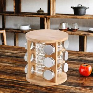 Bamboo Rotating Spice Stand Organizer for <b>Kitchen</b> Storage & Organization - Product Image 2